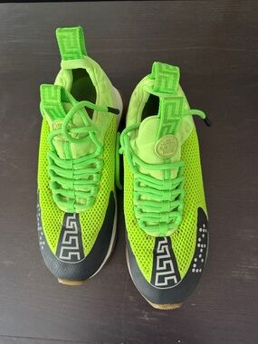 Versace Neon Green Mesh Sneakers with Black Accents